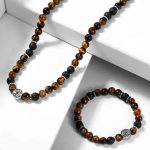 bijoux en perles de lave et œil de tigre ensemble