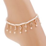 bracelet de cheville avec perles et pendentifs en cristal