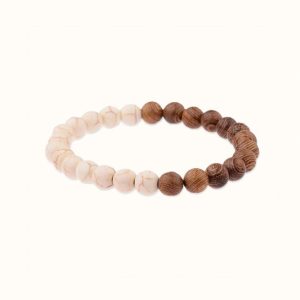 bracelet en bois et howlite blanche