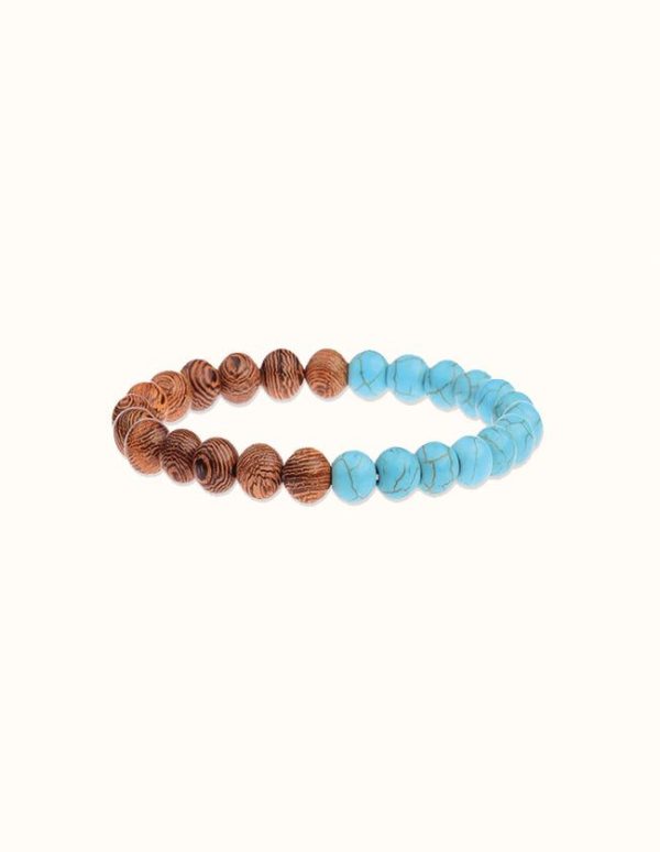 bracelet en bois et howlite bleue