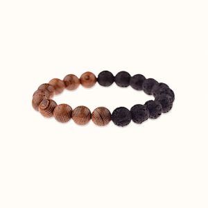 bracelet en bois et pierre volcanique