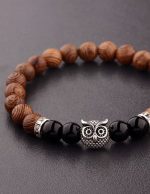 bracelet en onyx noir et bois