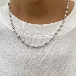 collier ras du cou perle homme