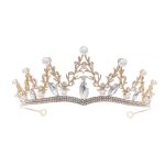 diadème perle strass dorée