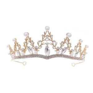 diadème perle strass dorée